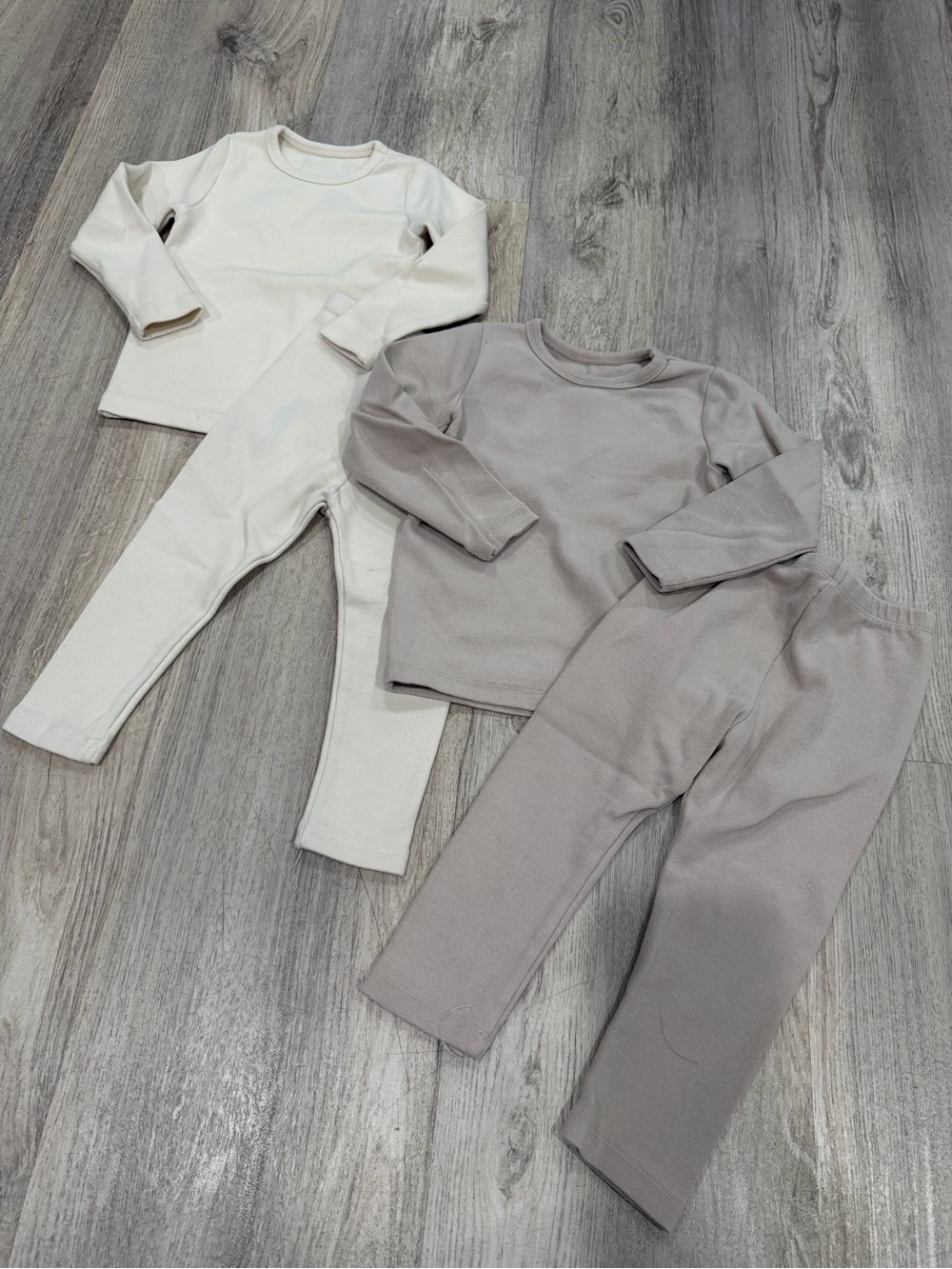 Kids Neutral Two-Piece Pajama Sets — Cream & Light Gray